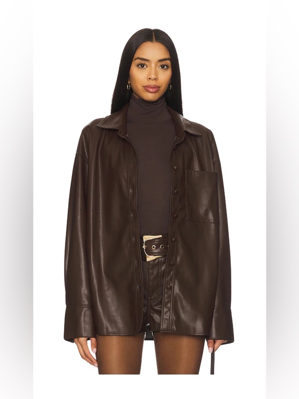 Abercrombie & Fitch Dark Brown Faux Leather Shacket